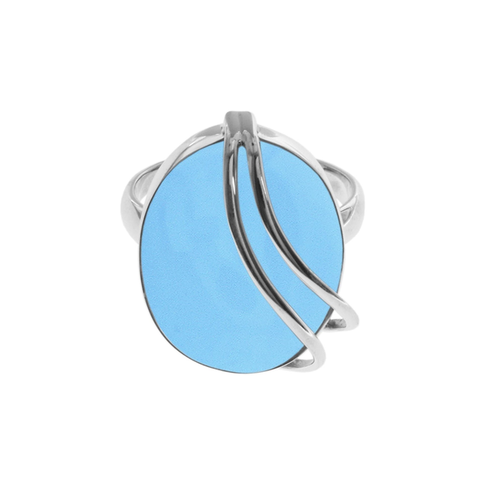 Amy blue chalcedony ring with wire overlay