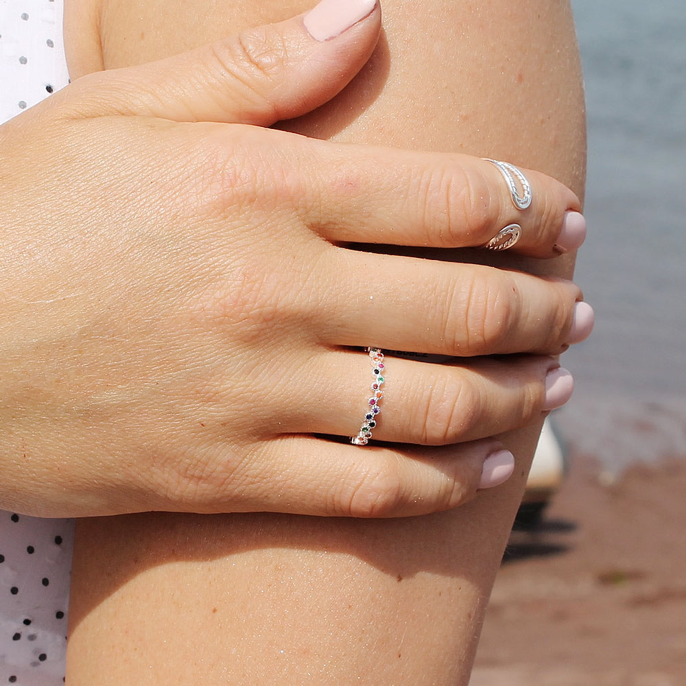 Heidi staggered rainbow CZ eternity ring