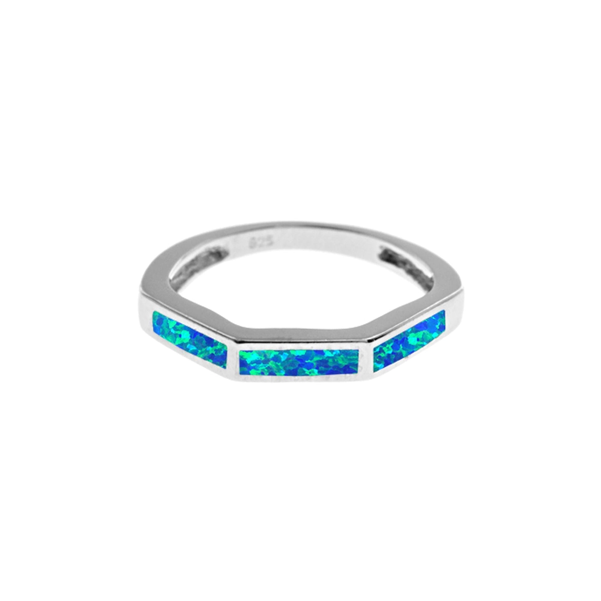 Celeste blue opalique half hexagon ring
