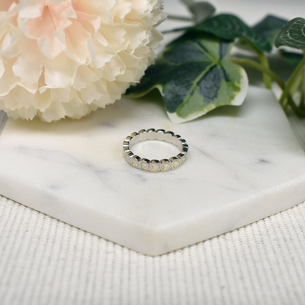 Diana white opalique joined hearts eternity ring