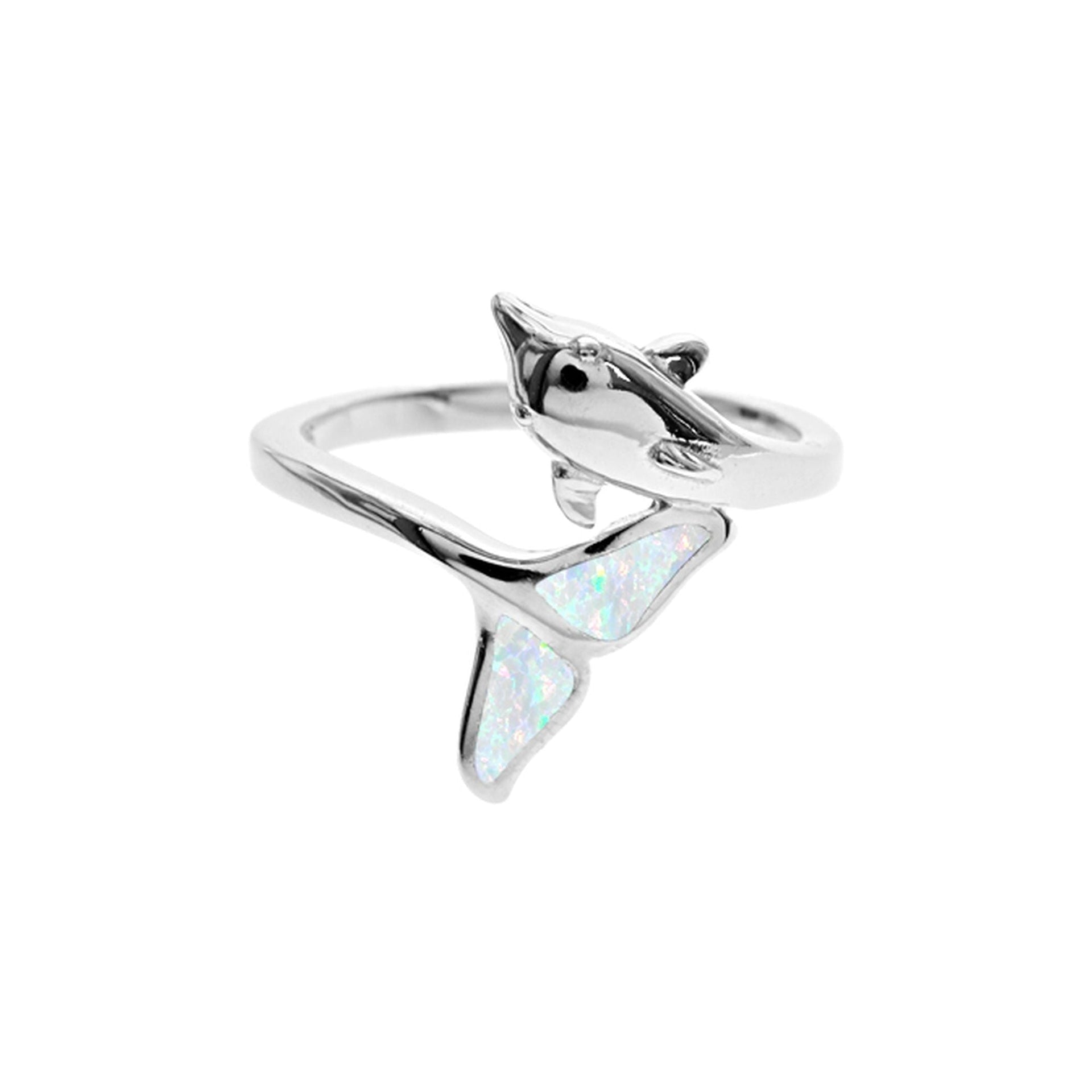 Ana overlapped white opalique dolphin ring