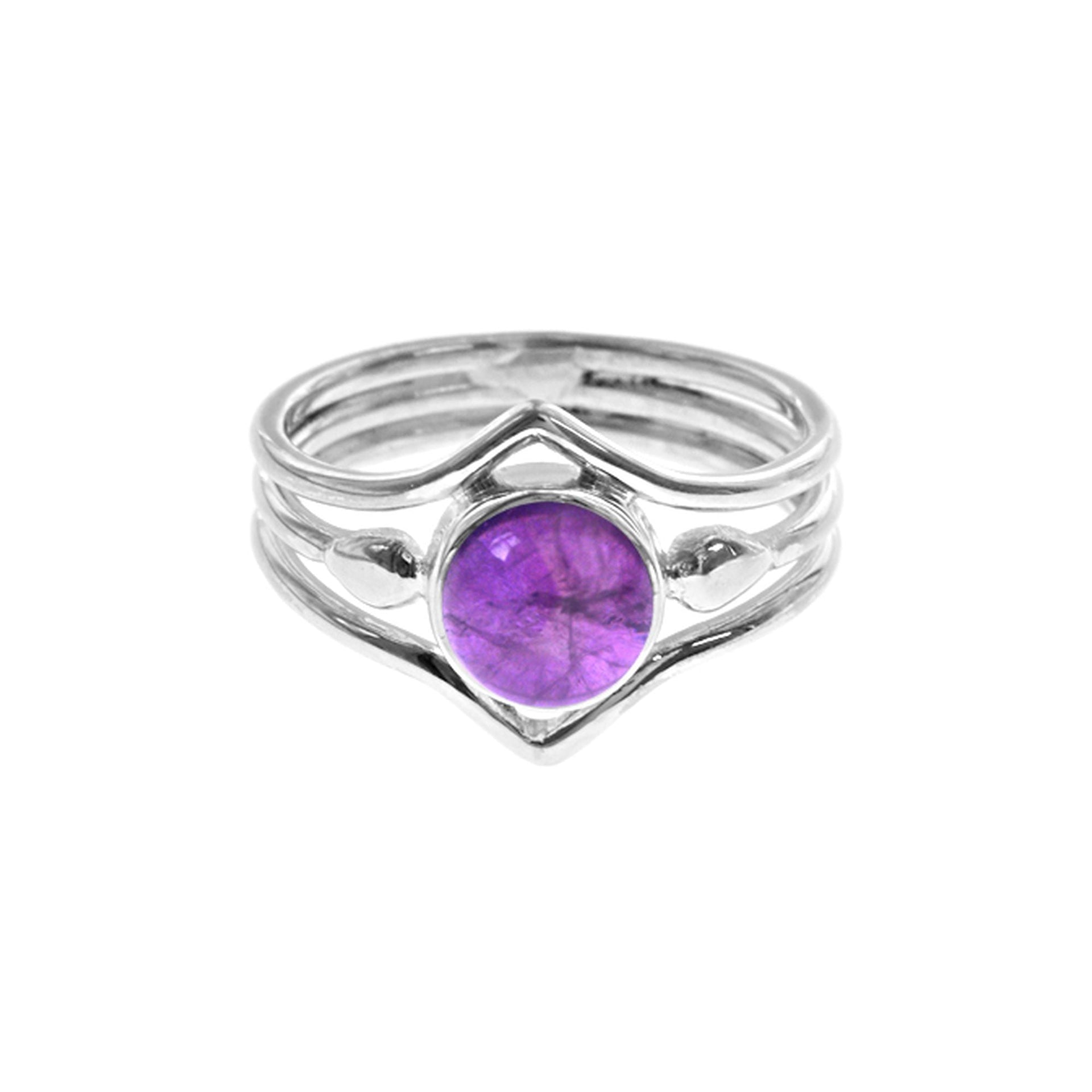 Ivy tri-band opposing chevrons amethyst ring