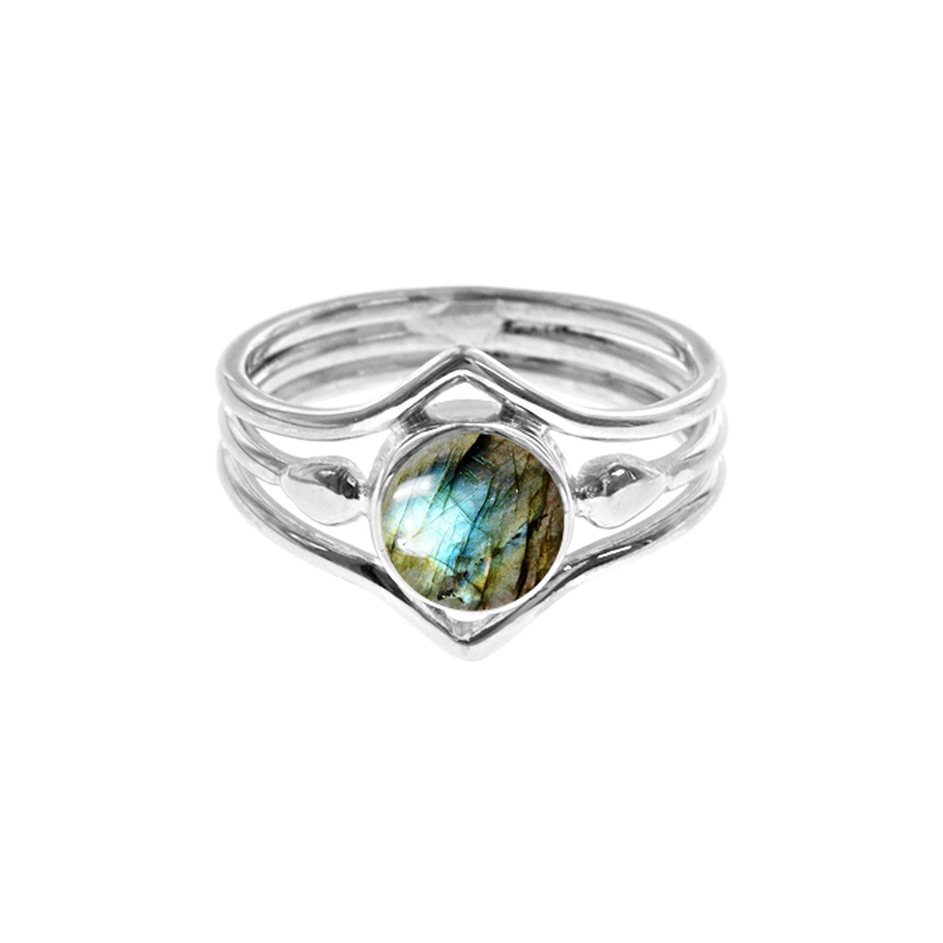 Ivy tri-band opposing chevrons labradorite ring