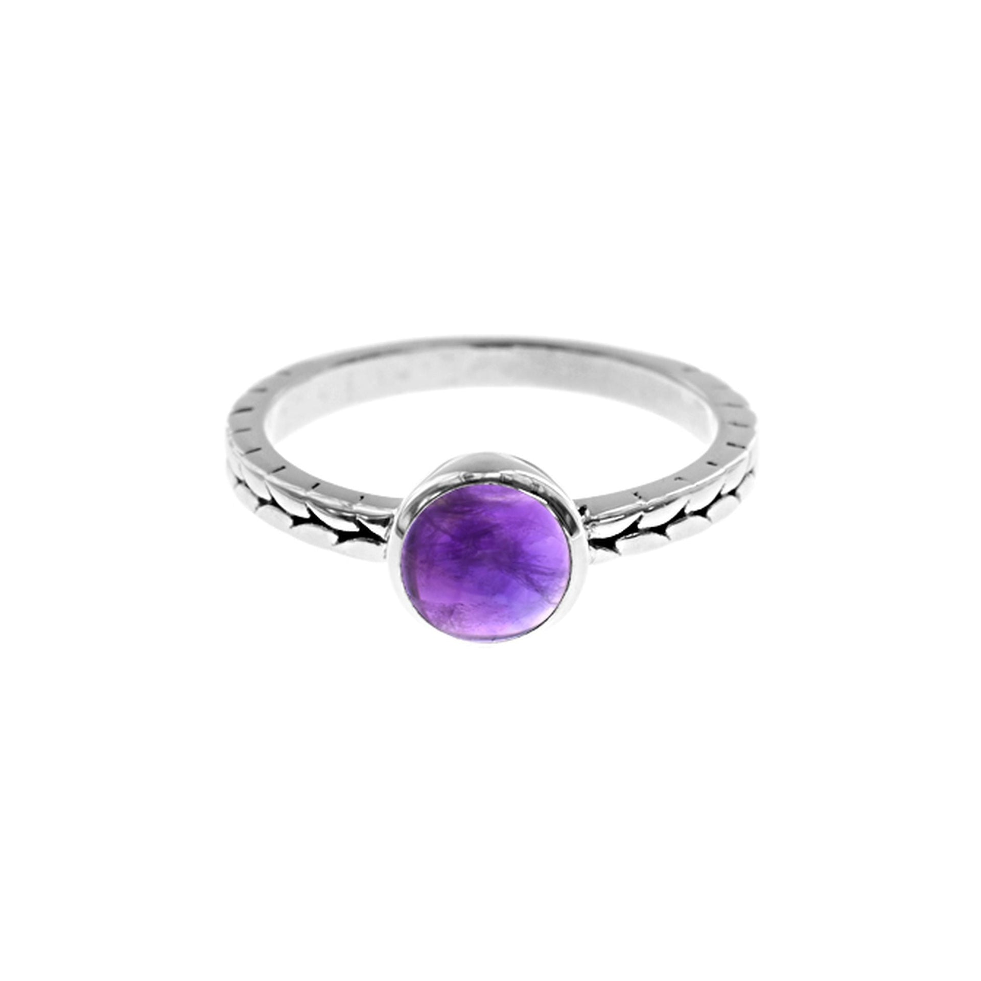 Lola round amethyst plaited shank ring