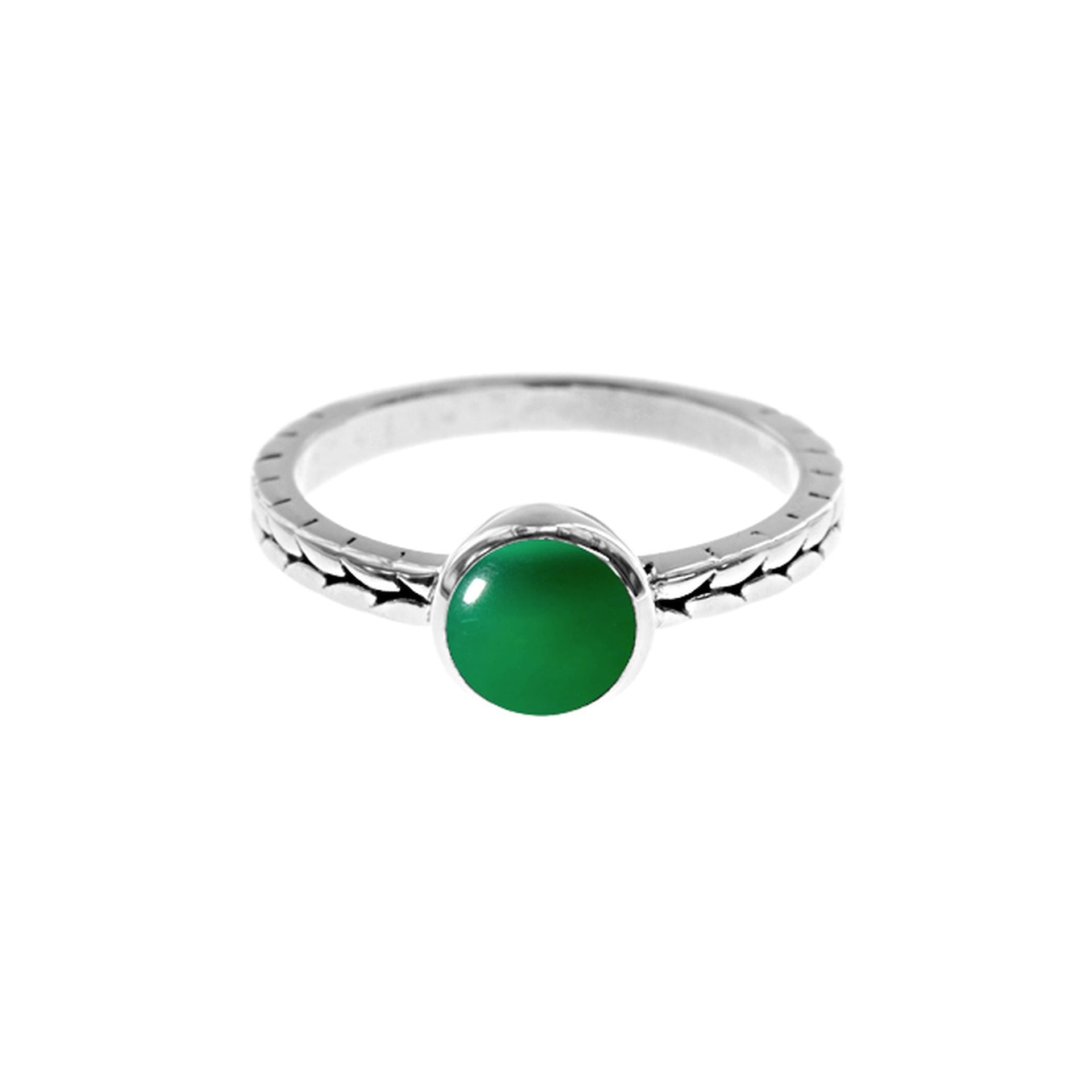 Lola round green agate plaited shank ring