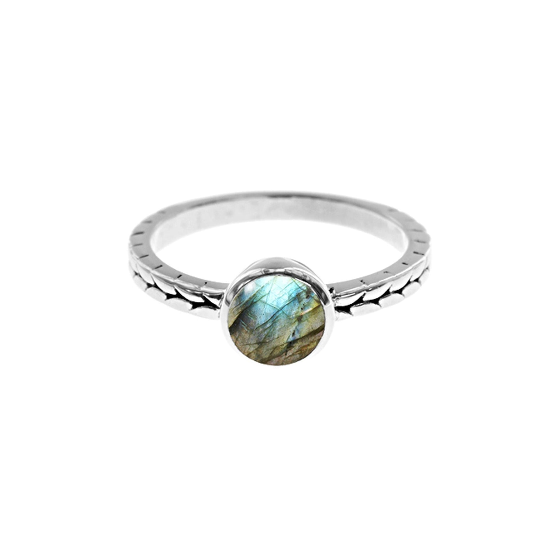 Lola round labradorite plaited shank ring