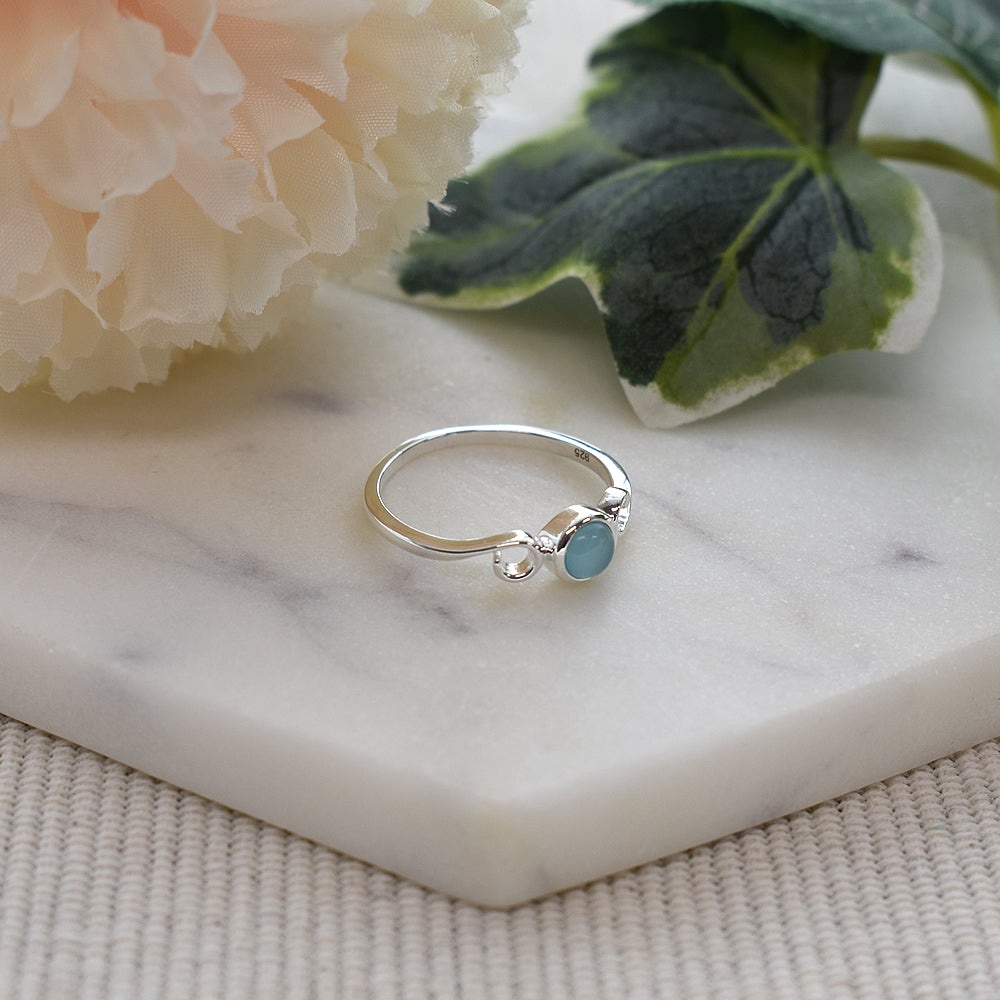 Amy blue chalcedony with swirl detail ring