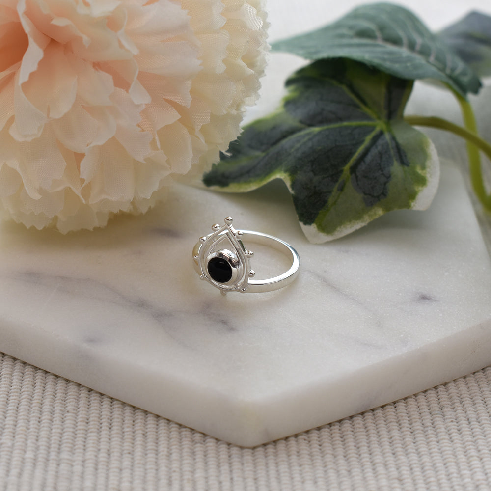 Betsy black onyx tribal surround ring