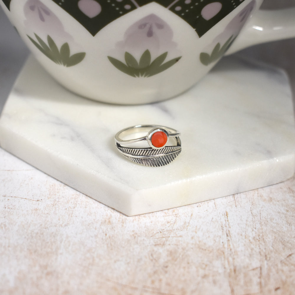 Catalina carnelian wrapped feather ring