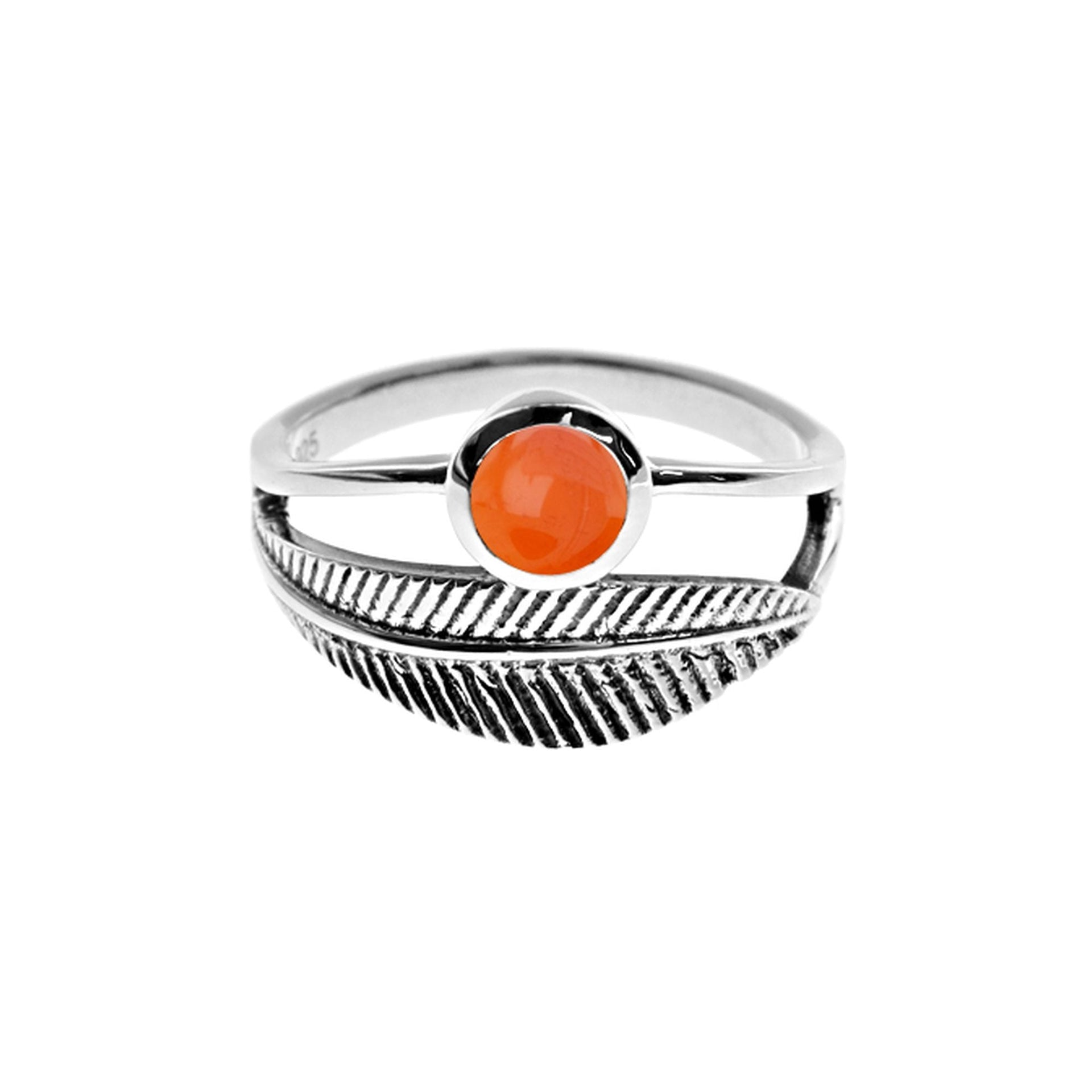 Catalina carnelian wrapped feather ring