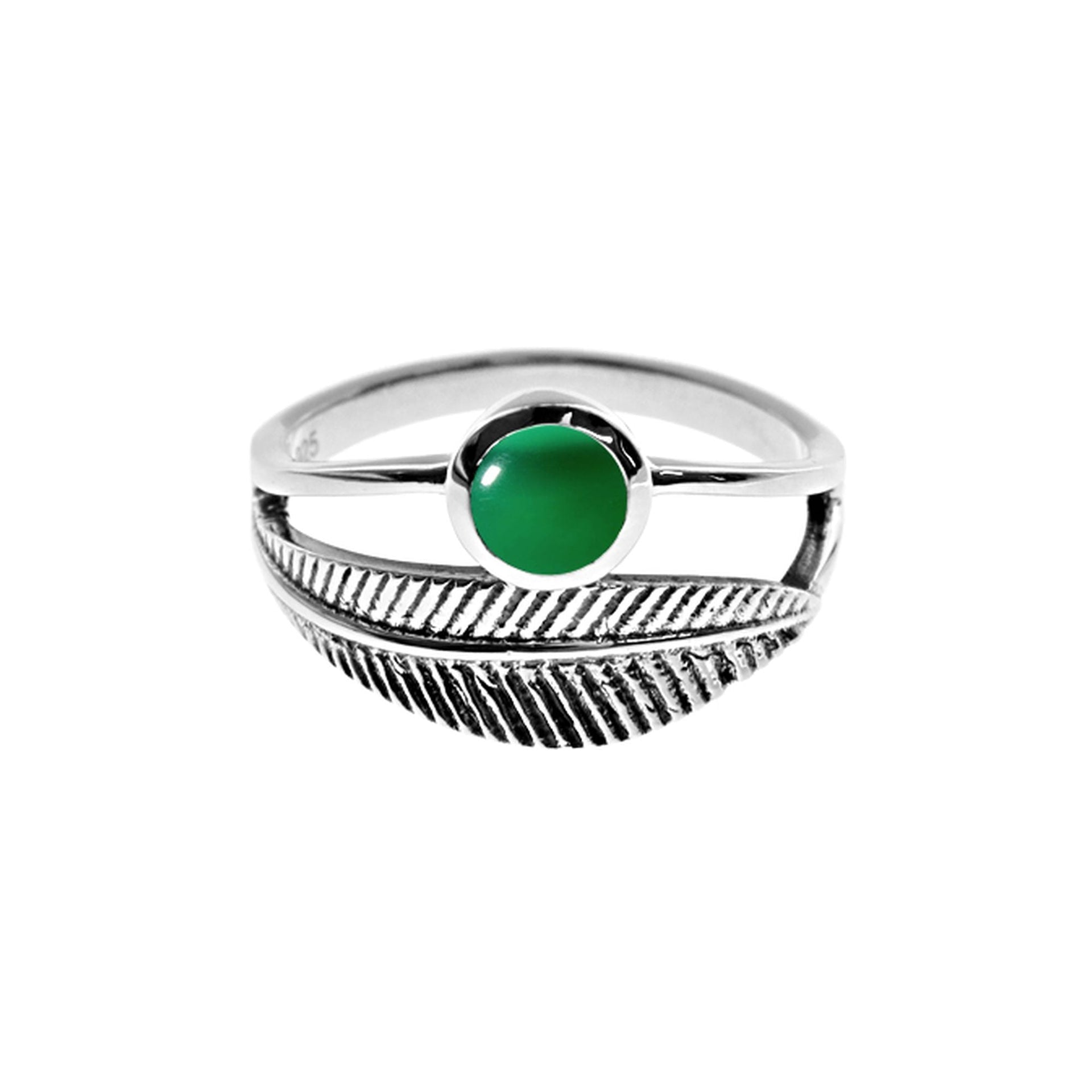 Catalina green agate wrapped feather ring