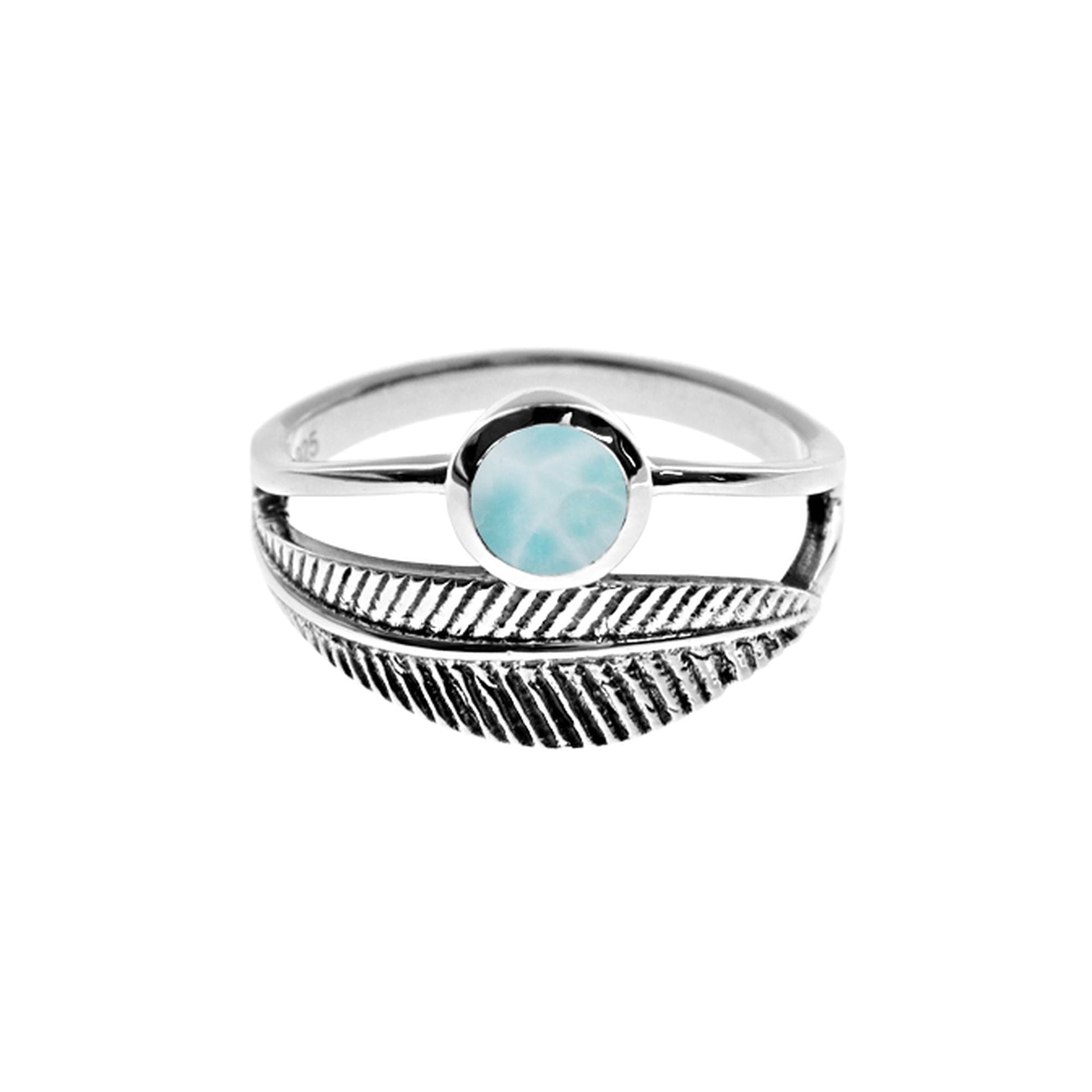 Catalina larimar wrapped feather ring