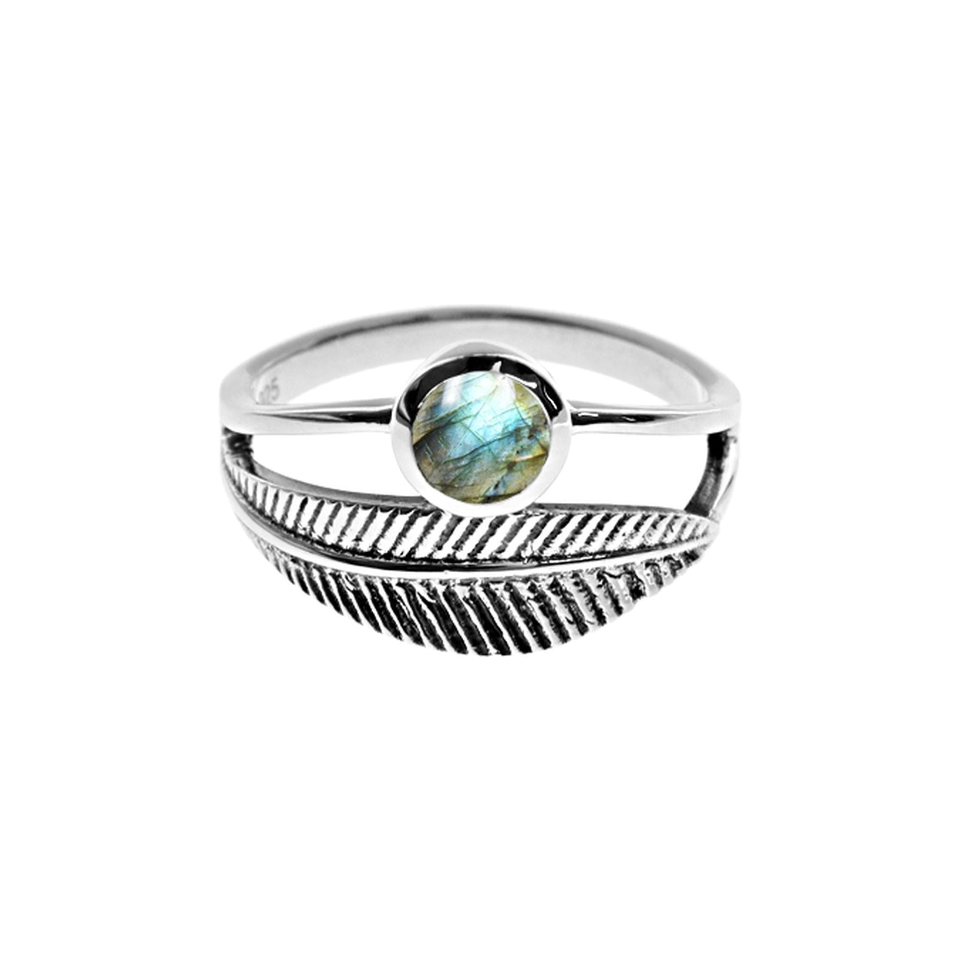 Catalina labradorite wrapped feather ring