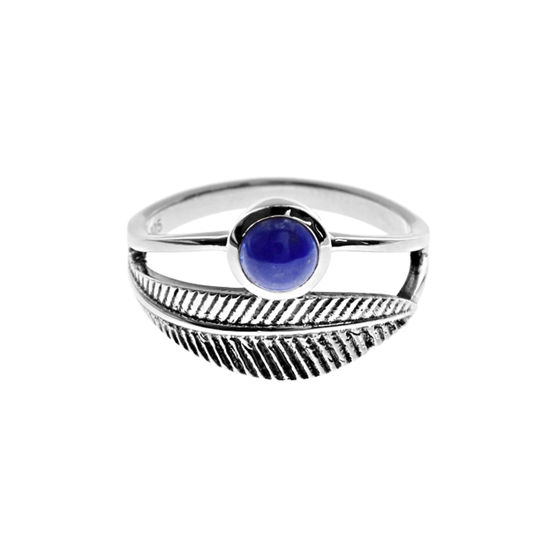 Catalina lapis lazuli with wrapped feather ring