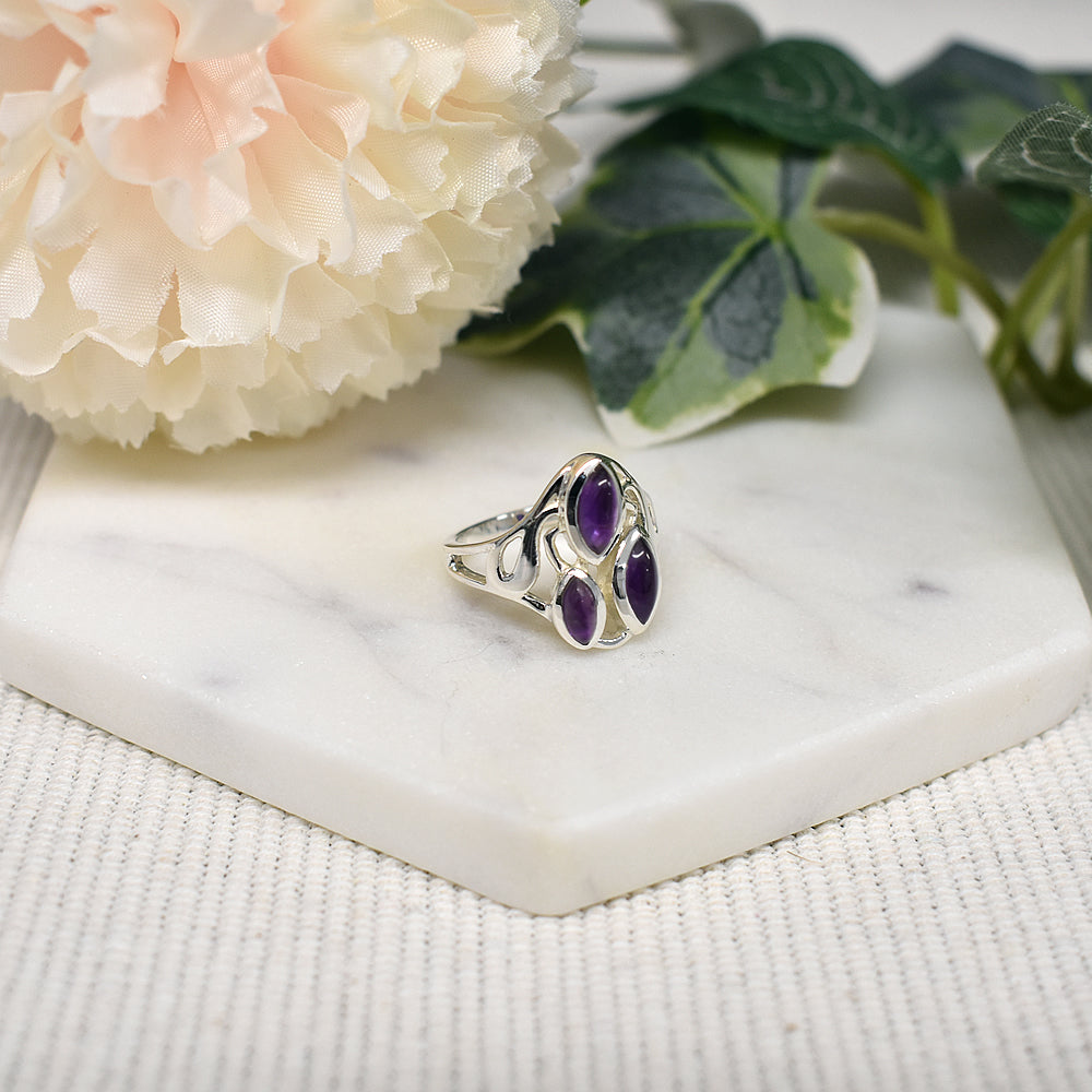 Lola triple marquis amethyst filigree ring