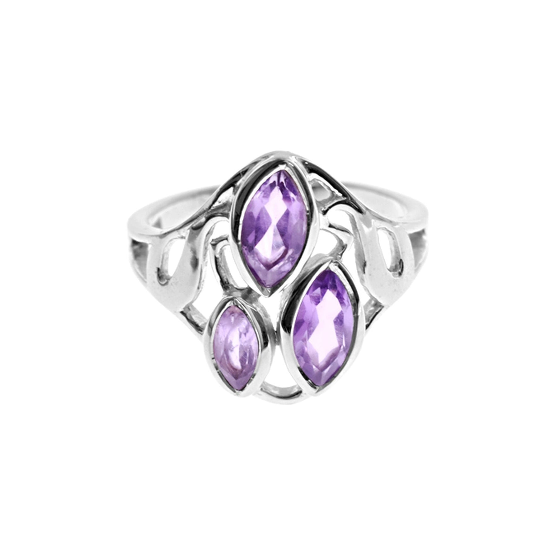 Lola triple marquis amethyst facet filigree ring