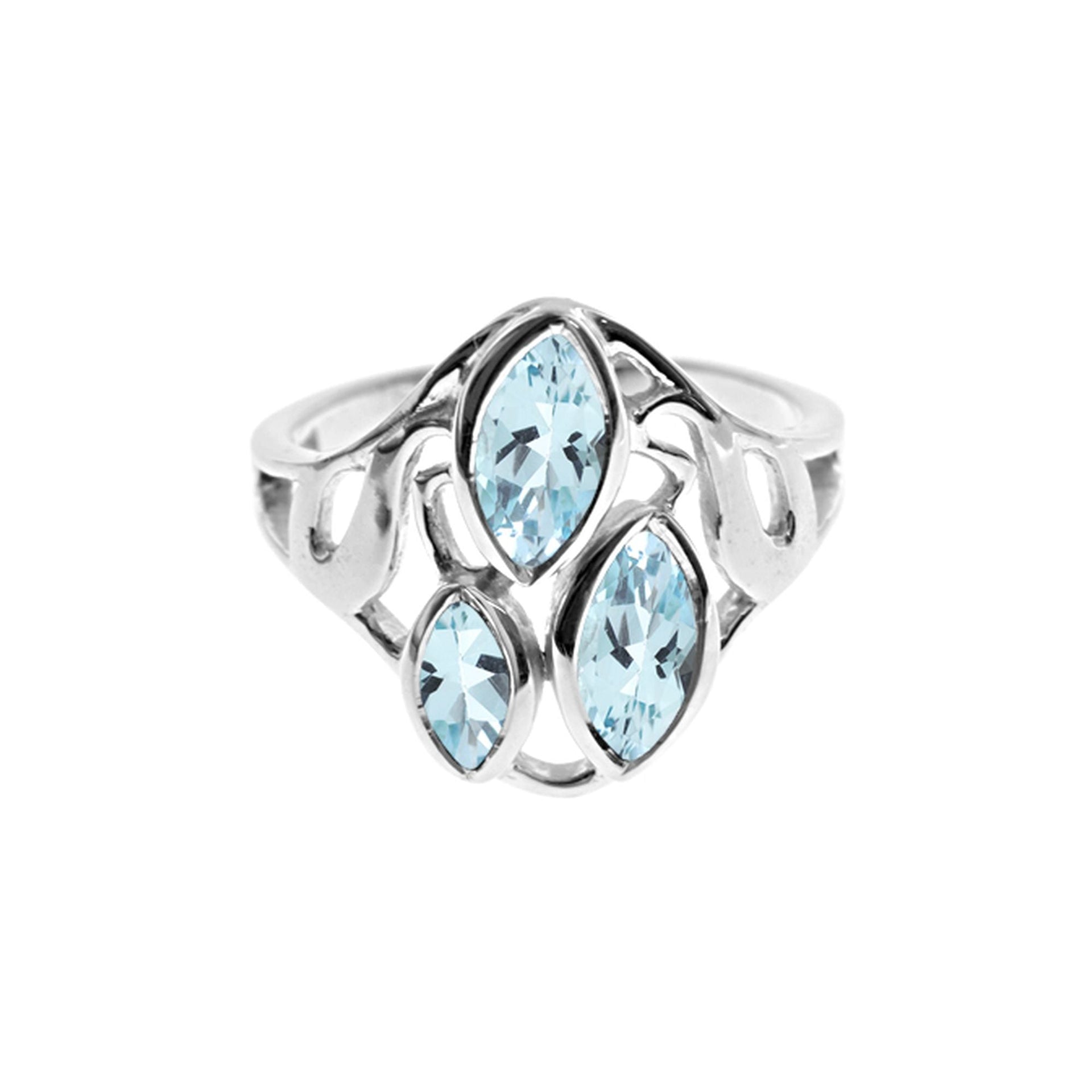 Lola triple marquis blue topaz filigree ring