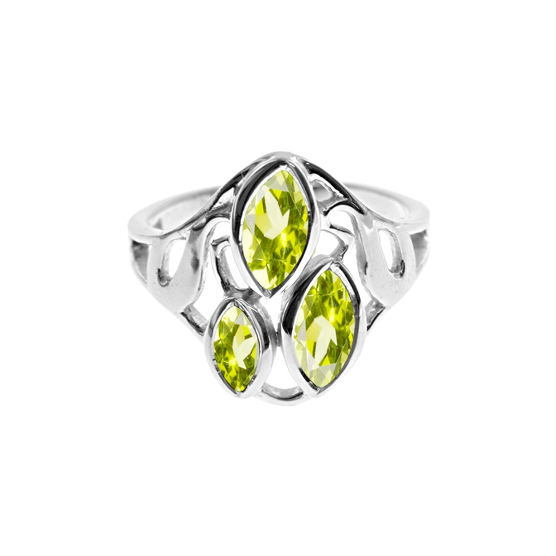 Lola triple marquis peridot facet filigree ring