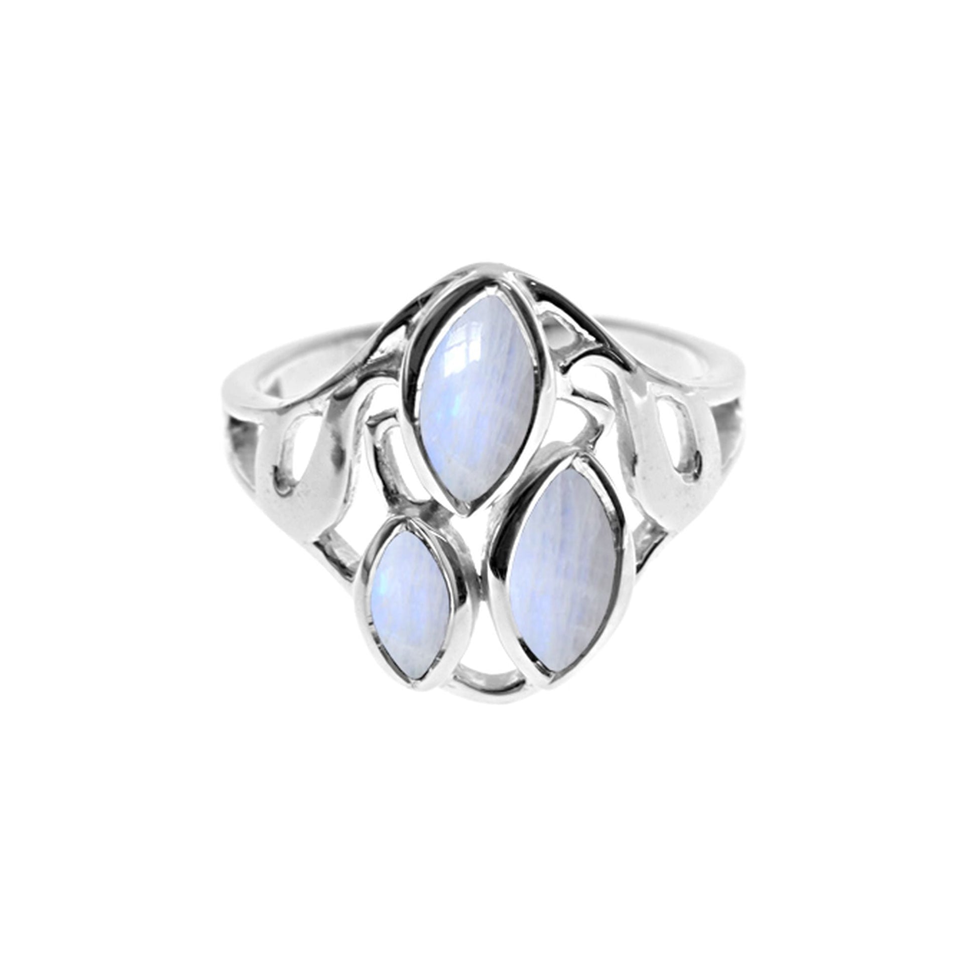Lola triple marquis rainbow moonstone filigree ring