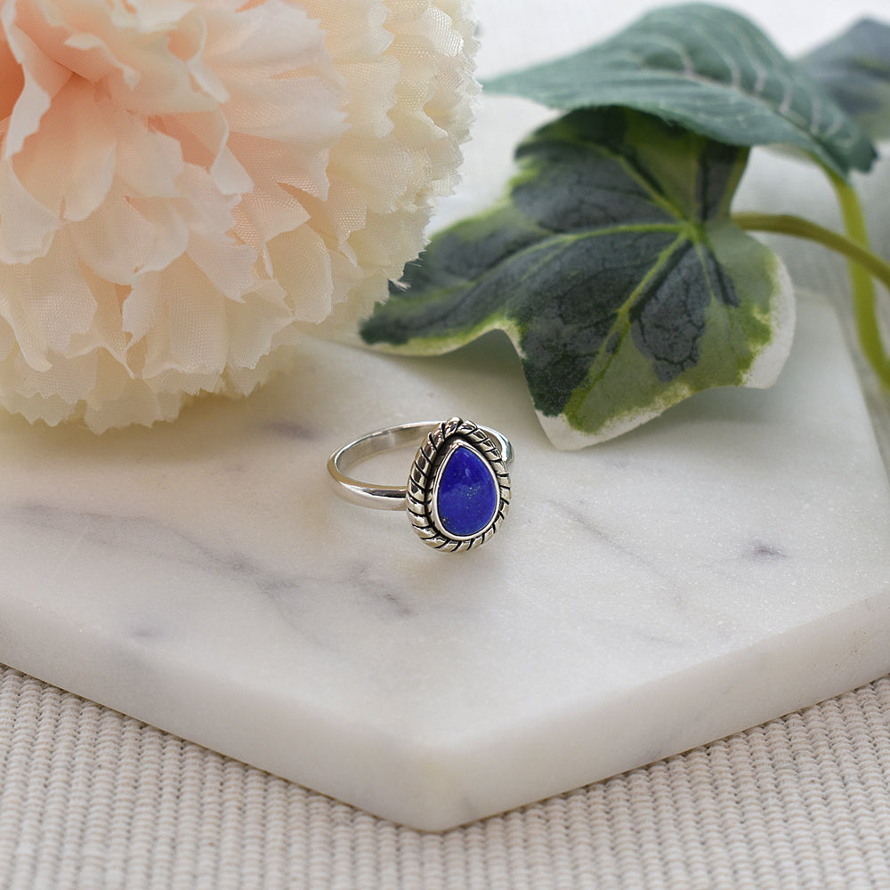 Betsy teardrop lapis lazuli rope ring