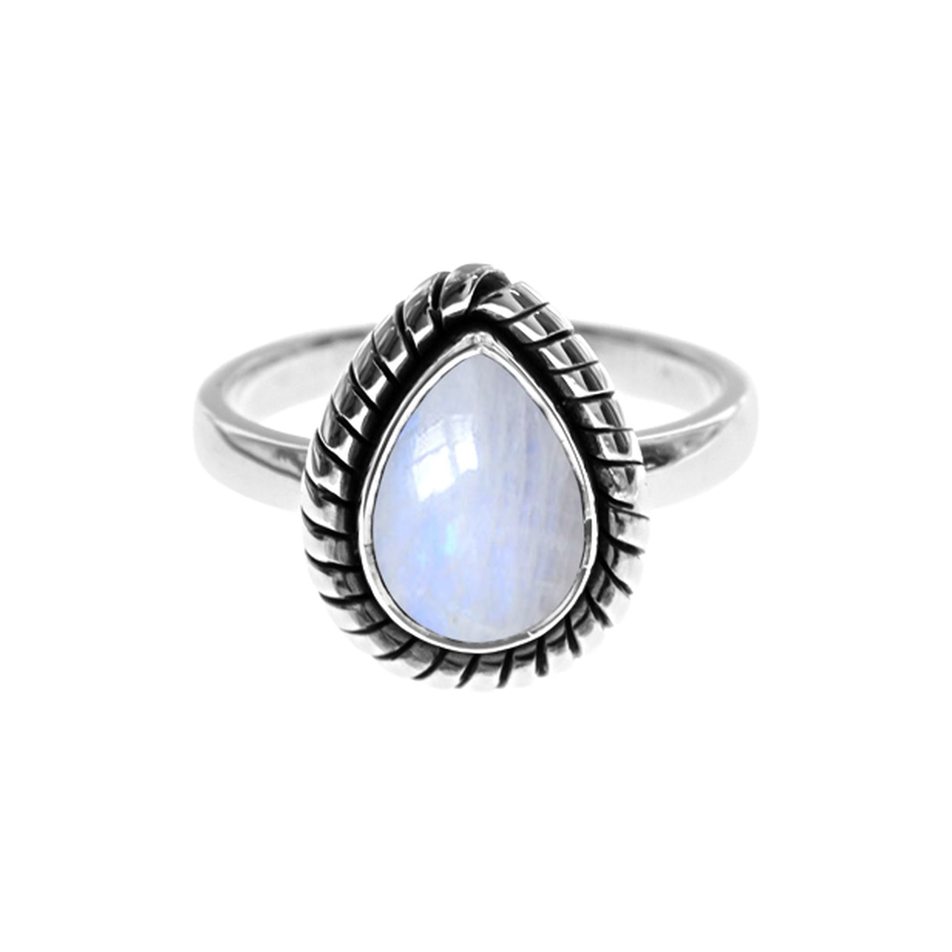 Betsy teardrop rainbow moonstone rope ring
