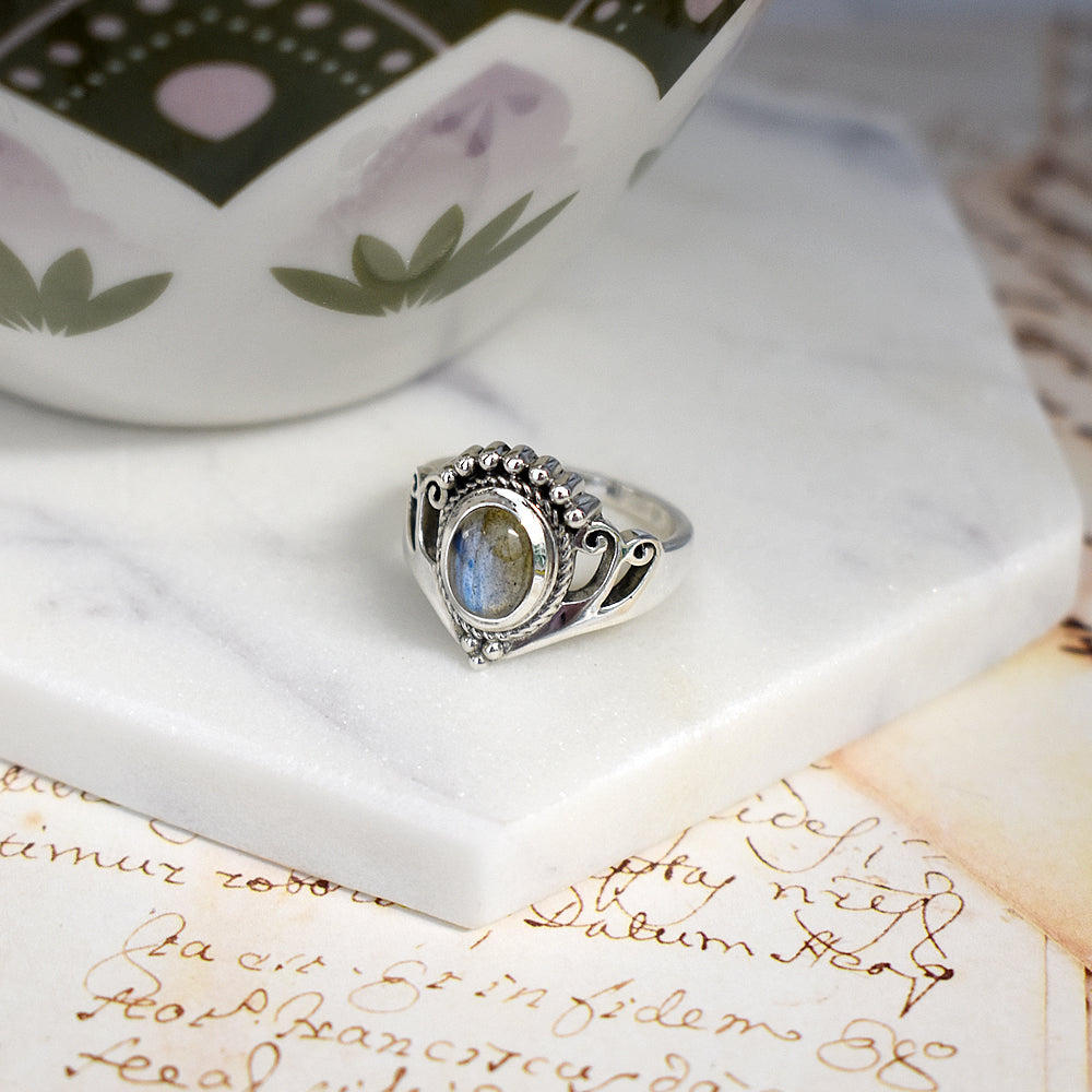 Catalina tribal chevron labradorite ring