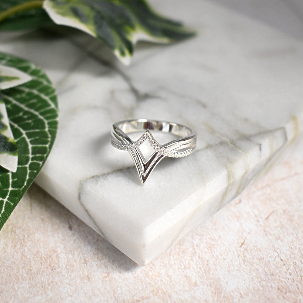 Carrie crossover wishbone CZ ring