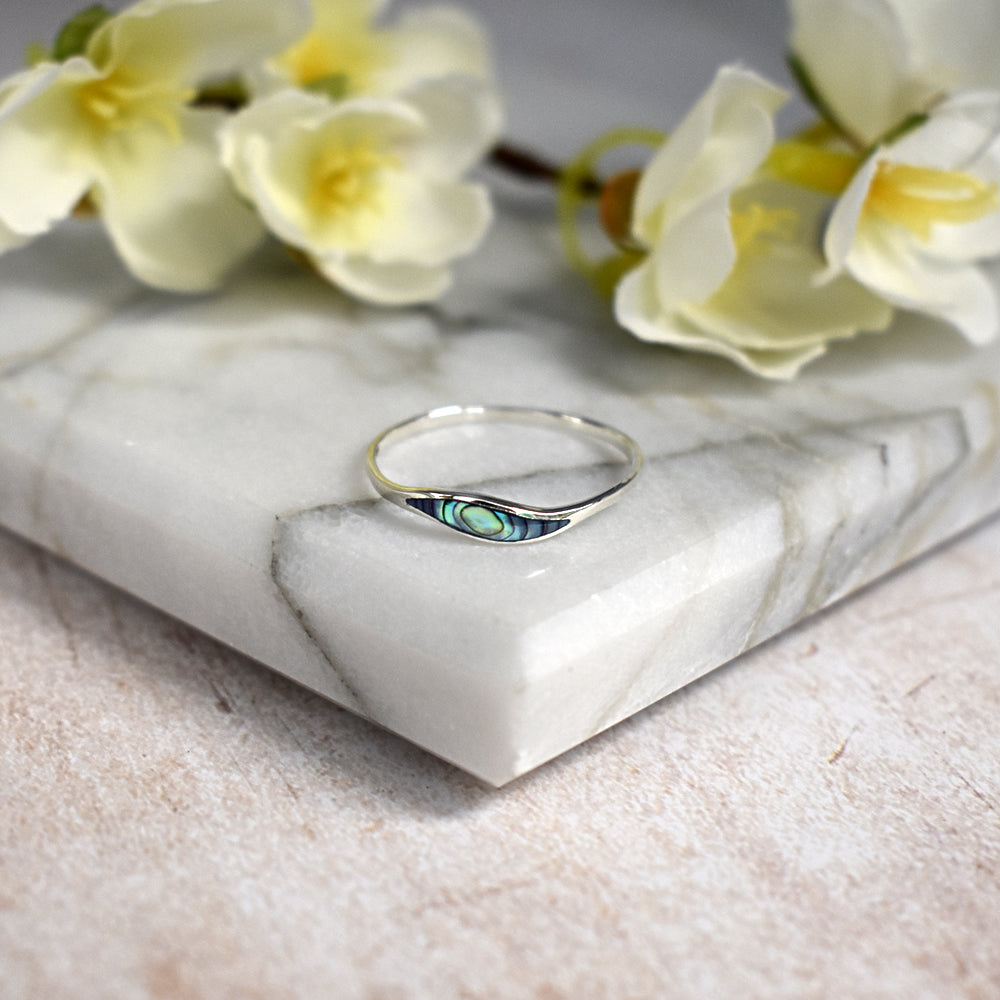 Bronwen inlaid paua shell wave ring