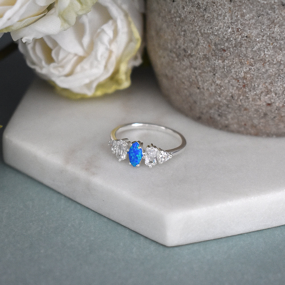 Bethan marquis blue opalique with multi-shape CZ ring