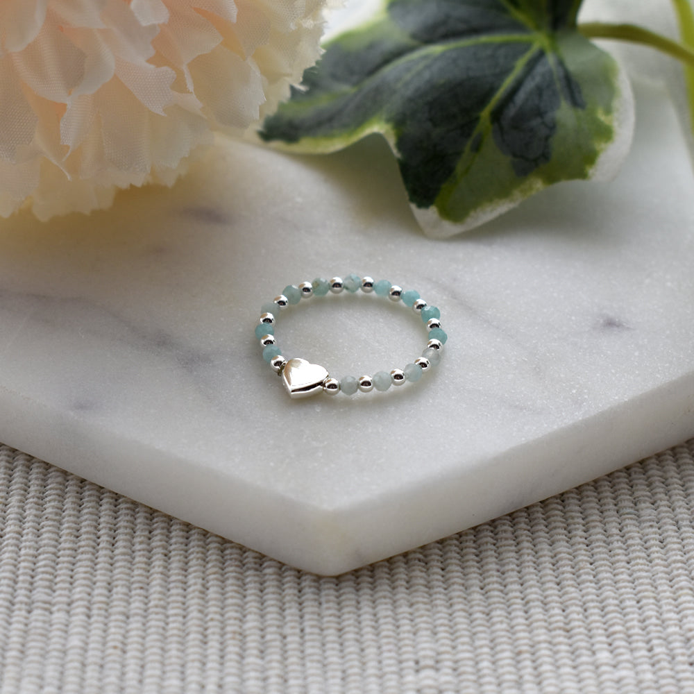 Sophia beaded amazonite & heart stretch ring