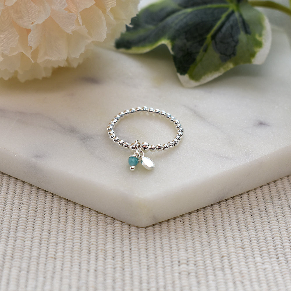 Sophia beaded amazonite & disc charm stretch ring