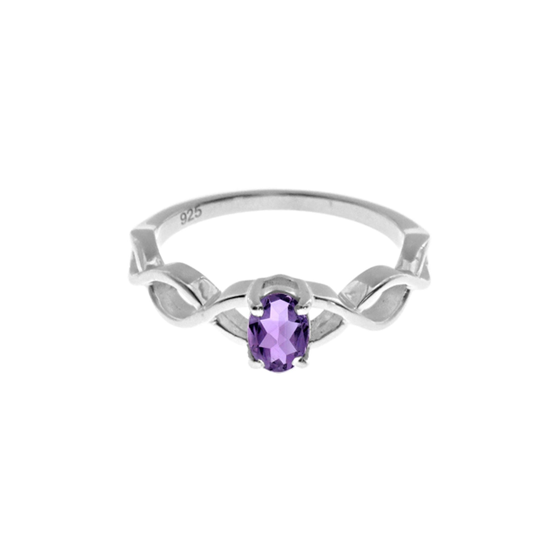 Kara oval amethyst facet woven shank ring