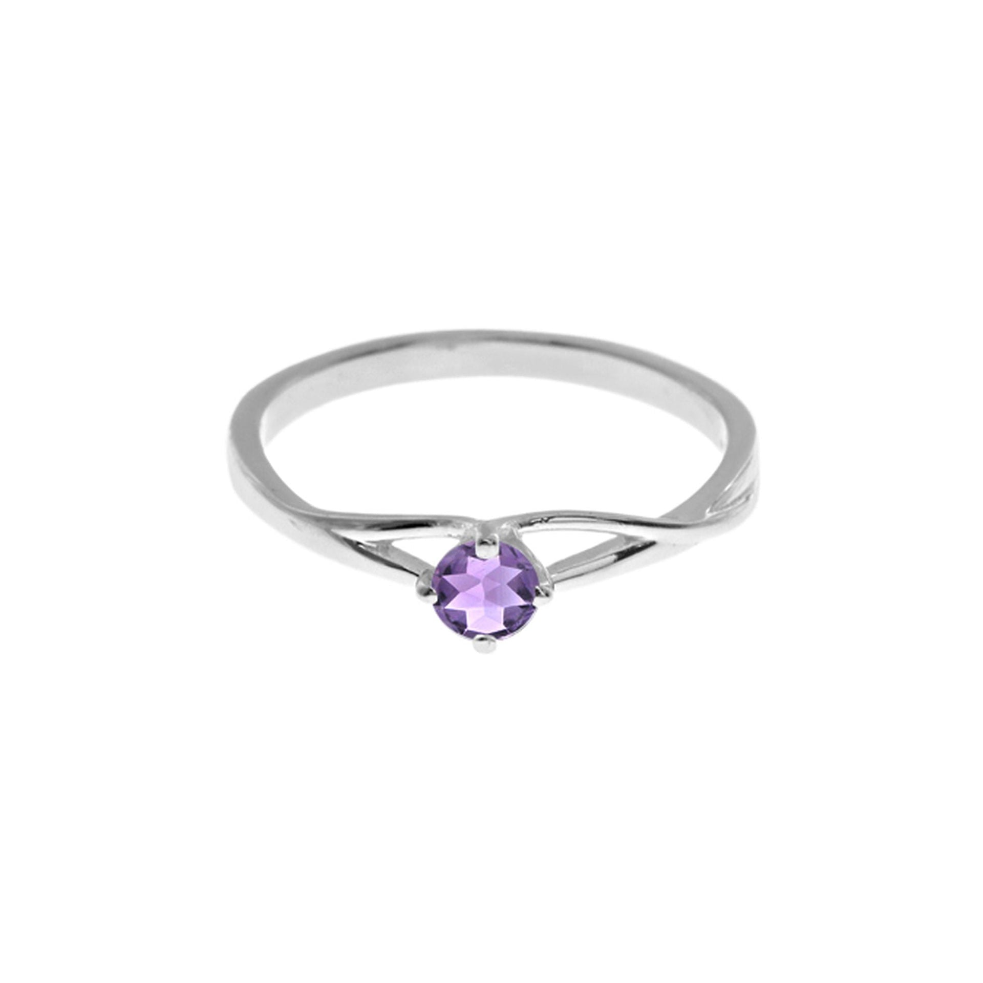 Kara dainty faceted amethyst split shank ring
