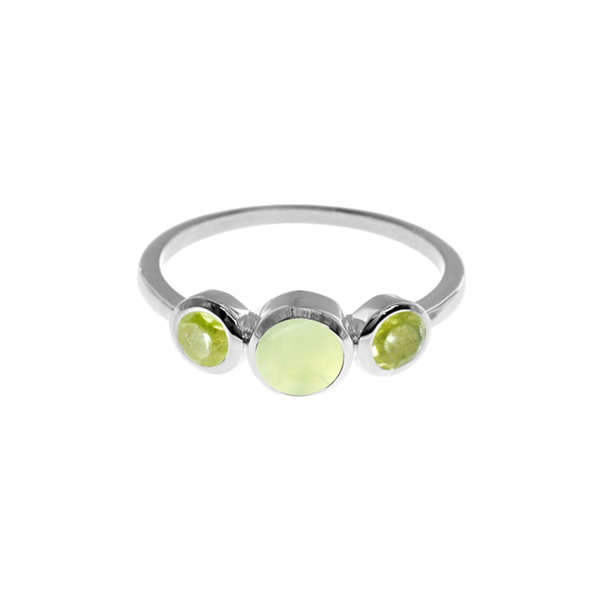 Bridget triple prehnite & peridot facet ring