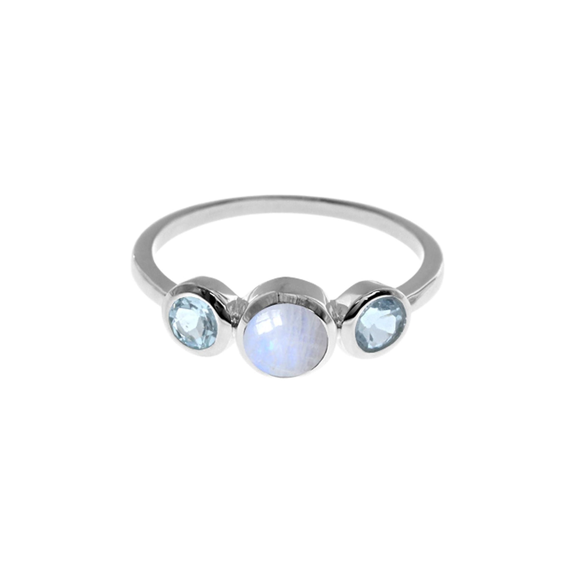 Bridget triple rainbow moonstone & blue topaz ring