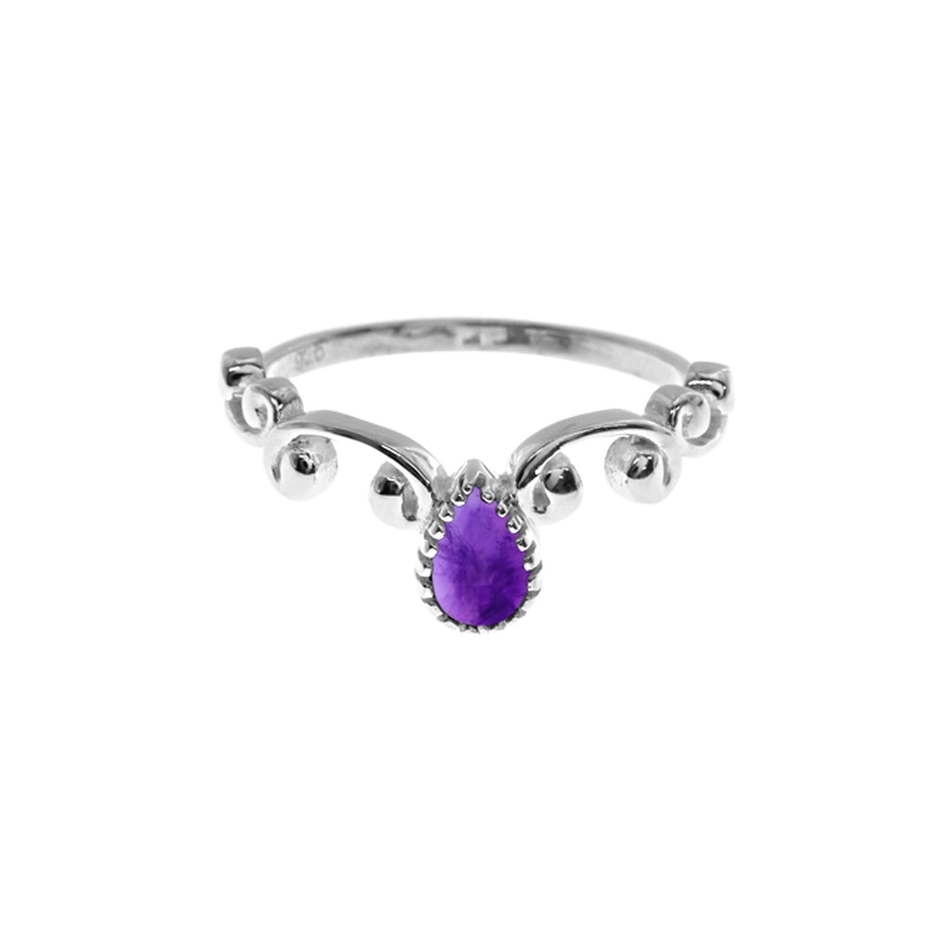 Lola teardrop amethyst with scrolled shank ring