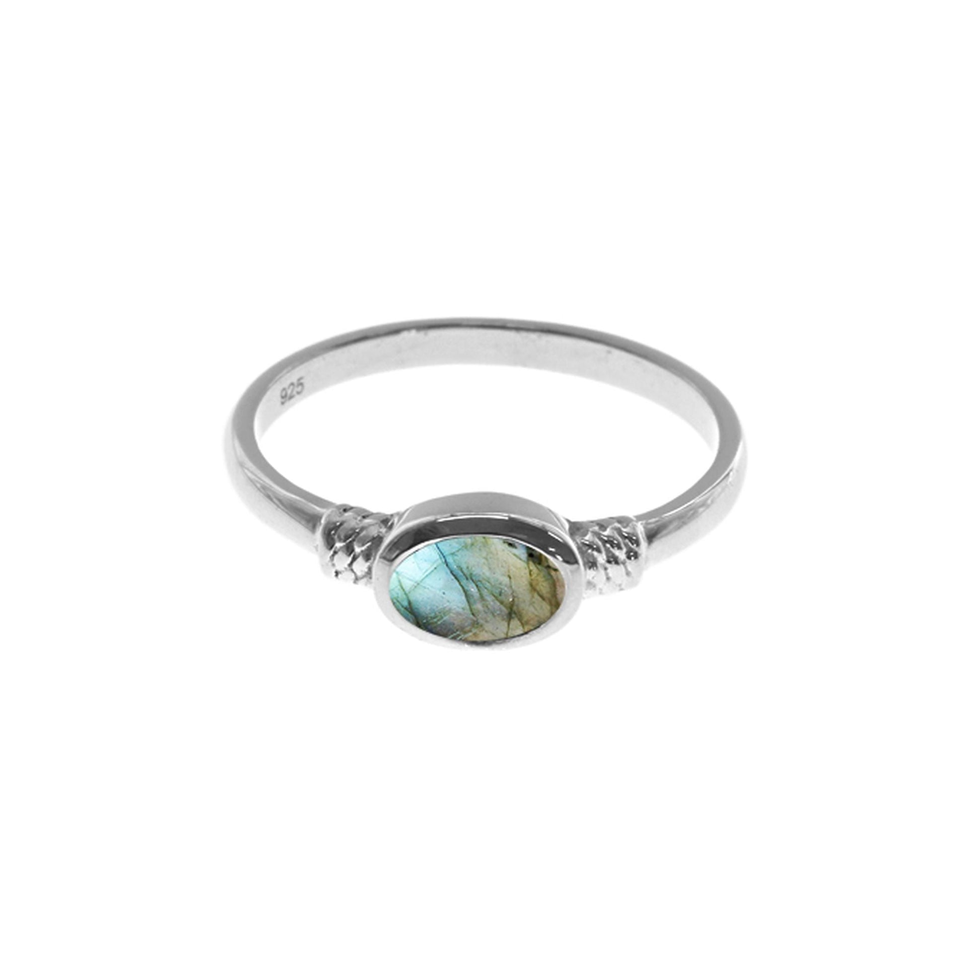 Lola horizontal set oval labradorite ring