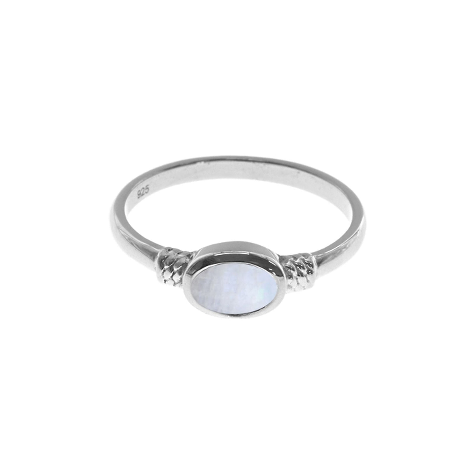 Lola horizontal set oval rainbow moonstone ring