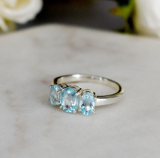 Kara triple oval blue topaz ring