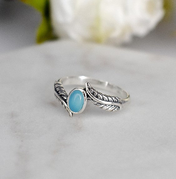 Catalina blue chalcedony feather ring
