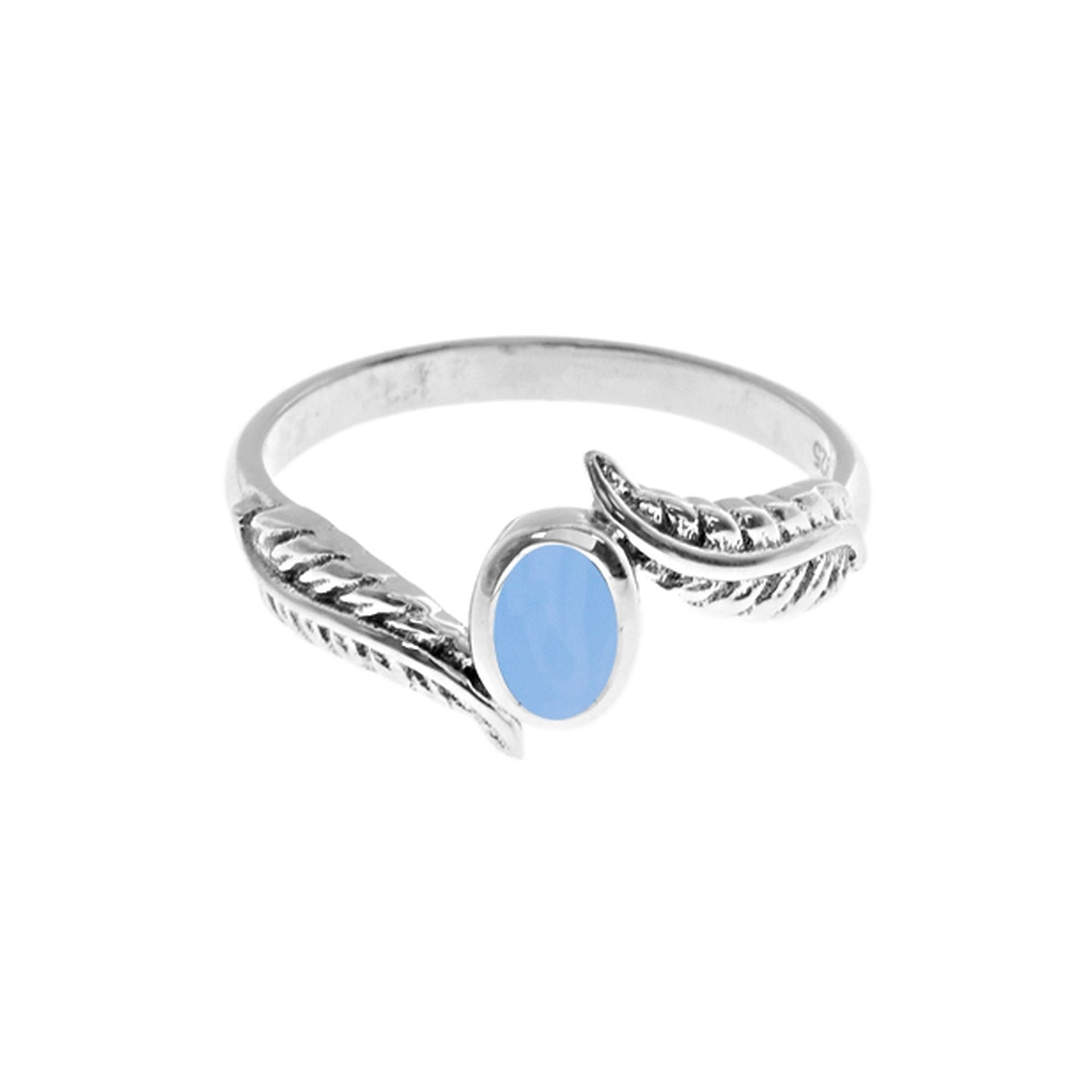 Catalina blue chalcedony feather ring