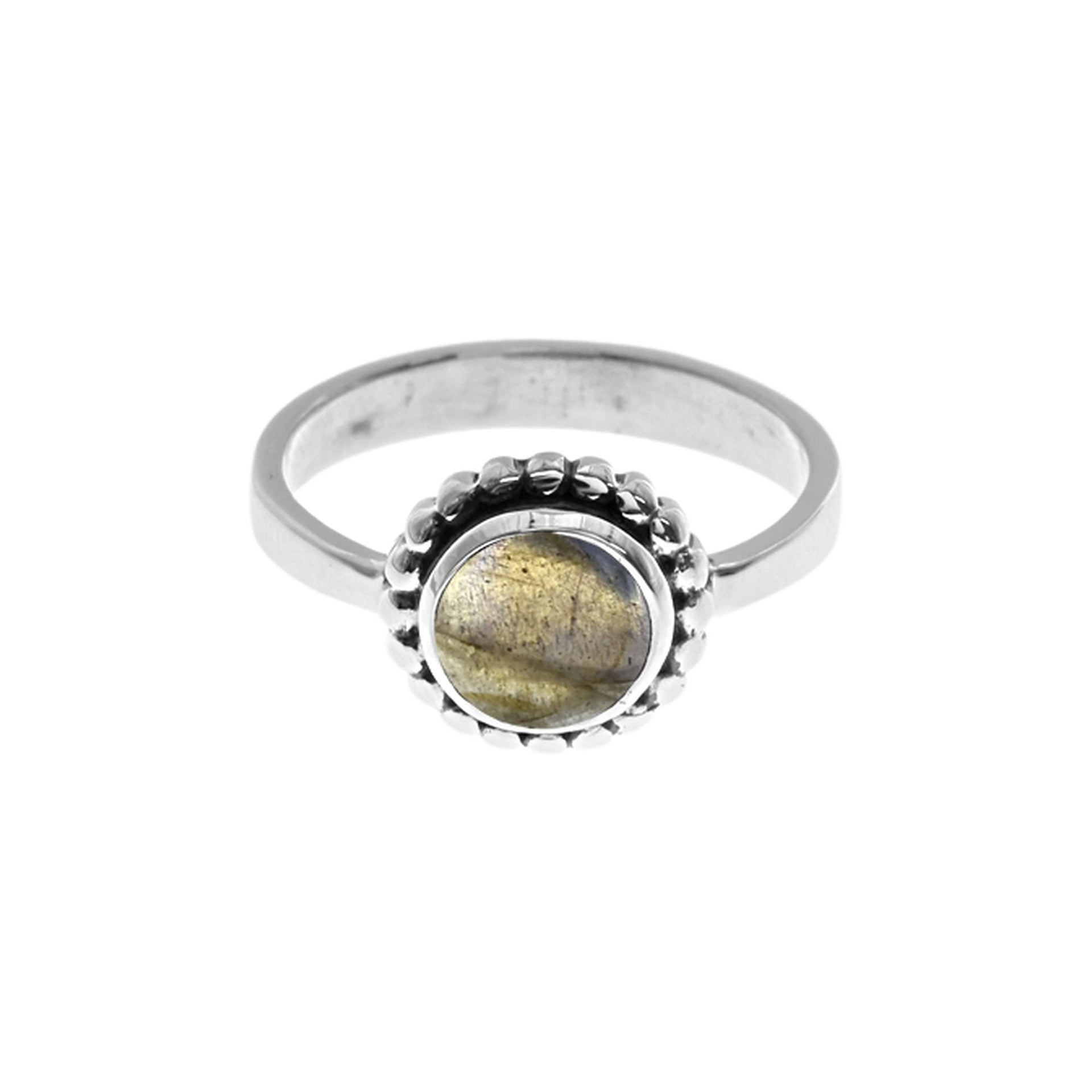 Isla labradorite oxidised ball detail ring