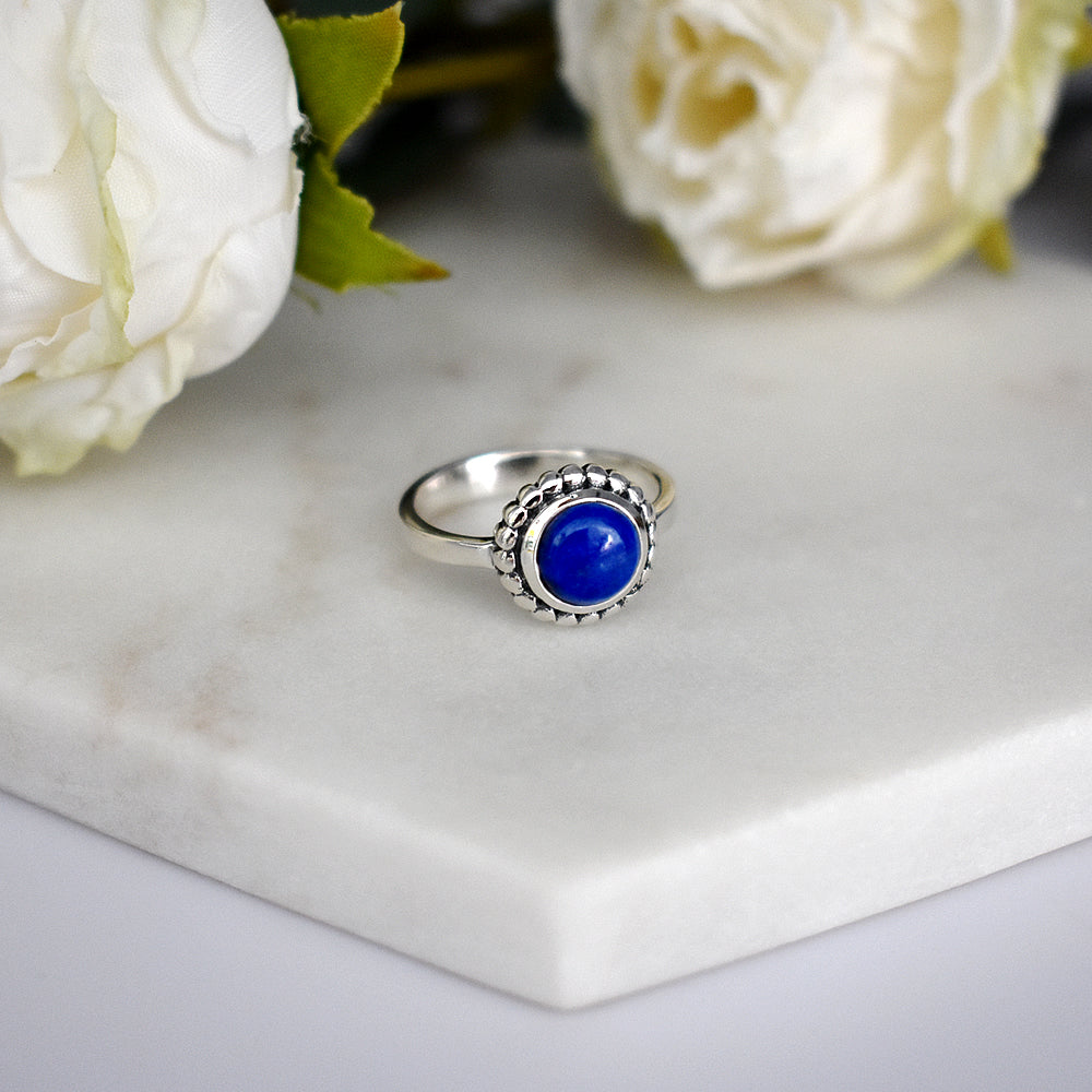 Isla lapis lazuli oxidised ball detail ring