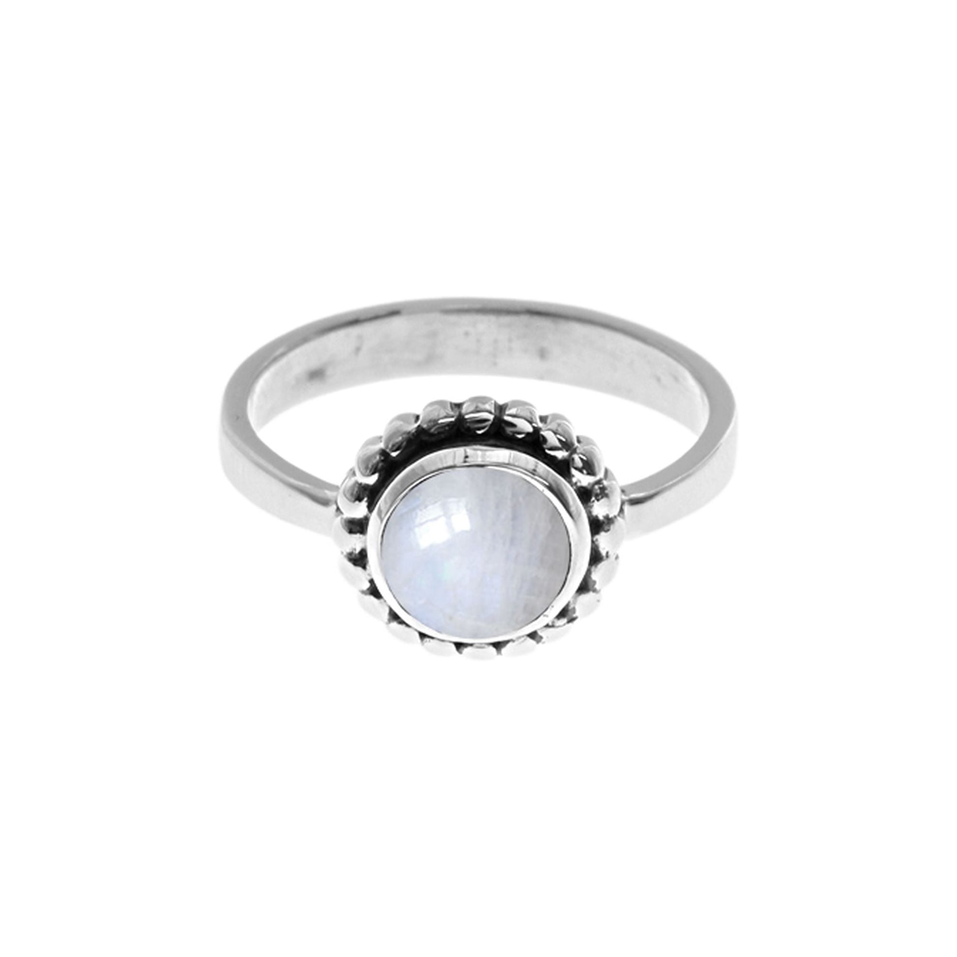 Isla rainbow moonstone oxidised ball detail ring