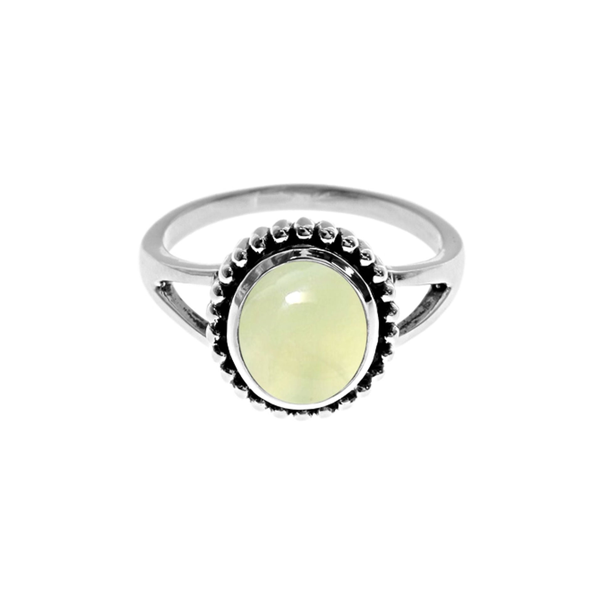 Isla oval prehnite oxidised ball detail ring