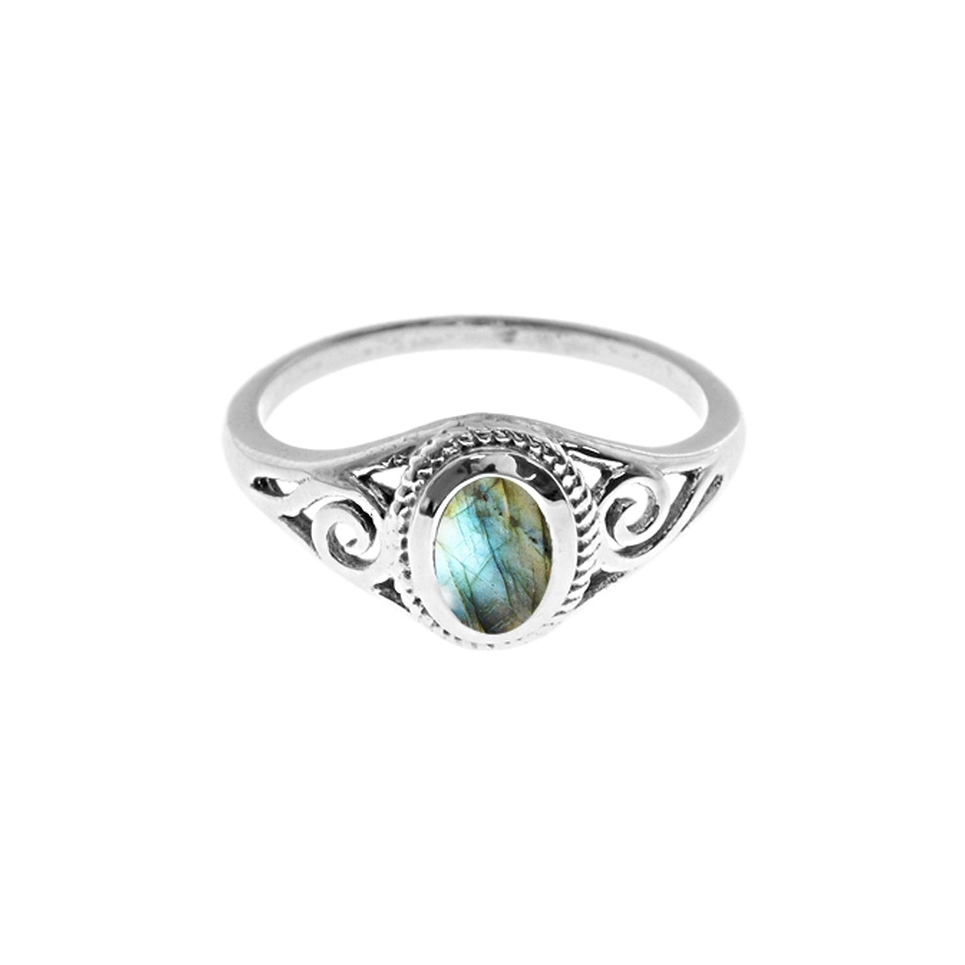 Catalina labradorite scroll ring