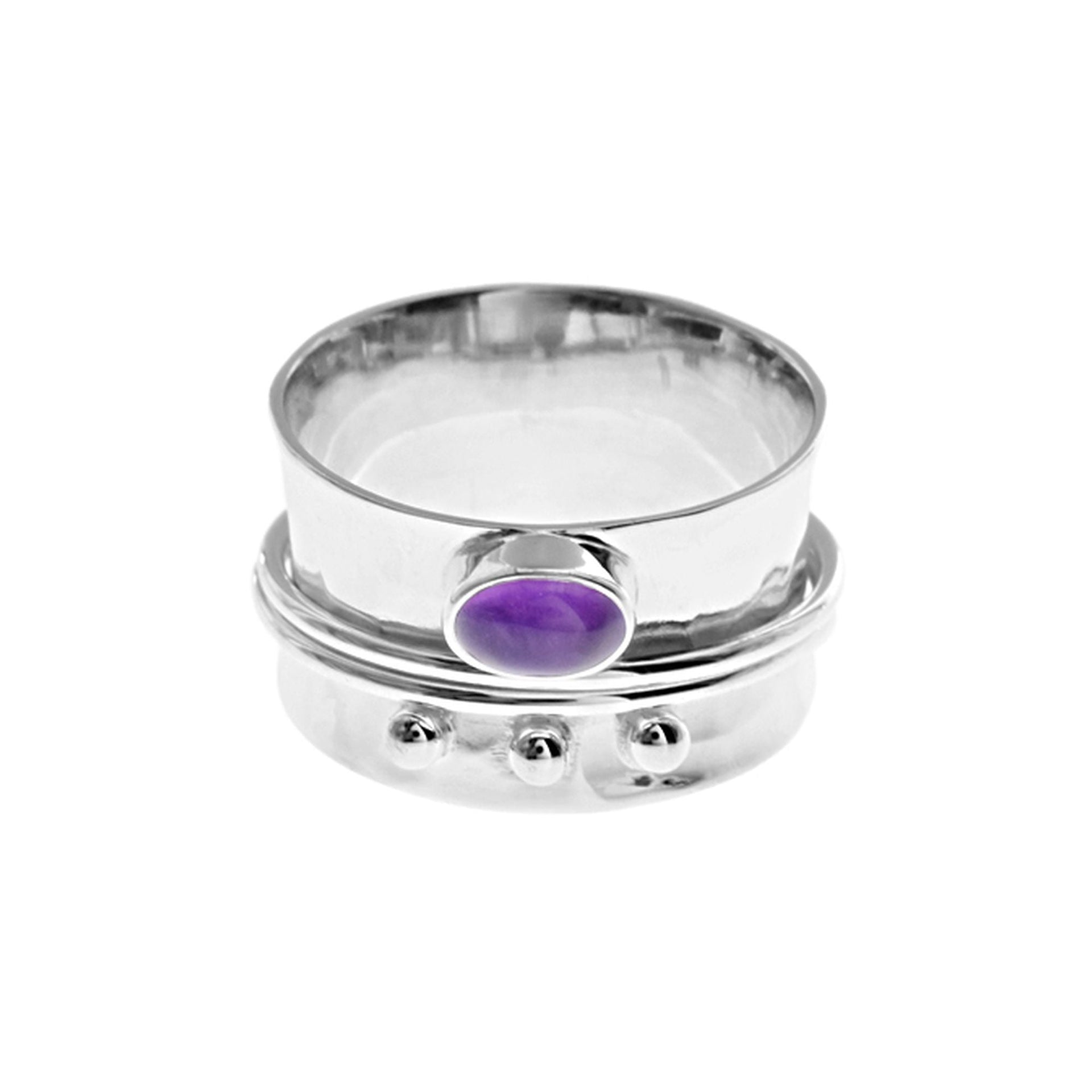 Lola wide band amethyst & triple ball spinning ring