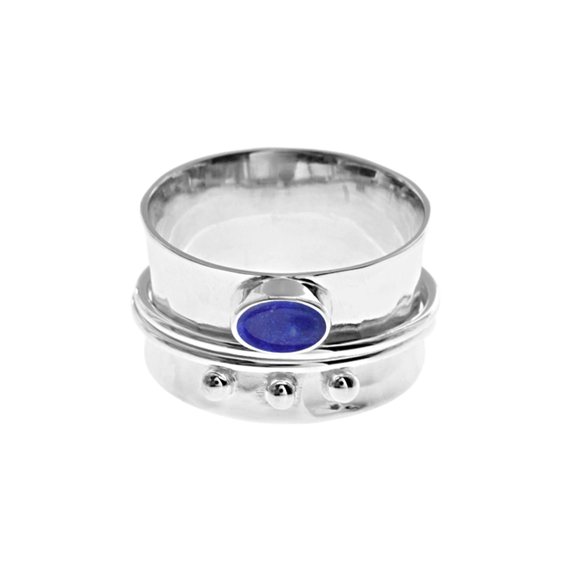 Lola wide band lapis lazuli & triple ball spinning ring