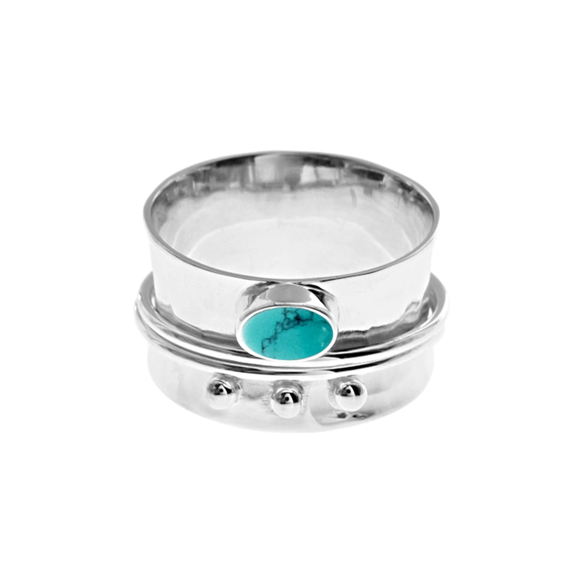 Lola wide band turquoise & triple ball spinning ring