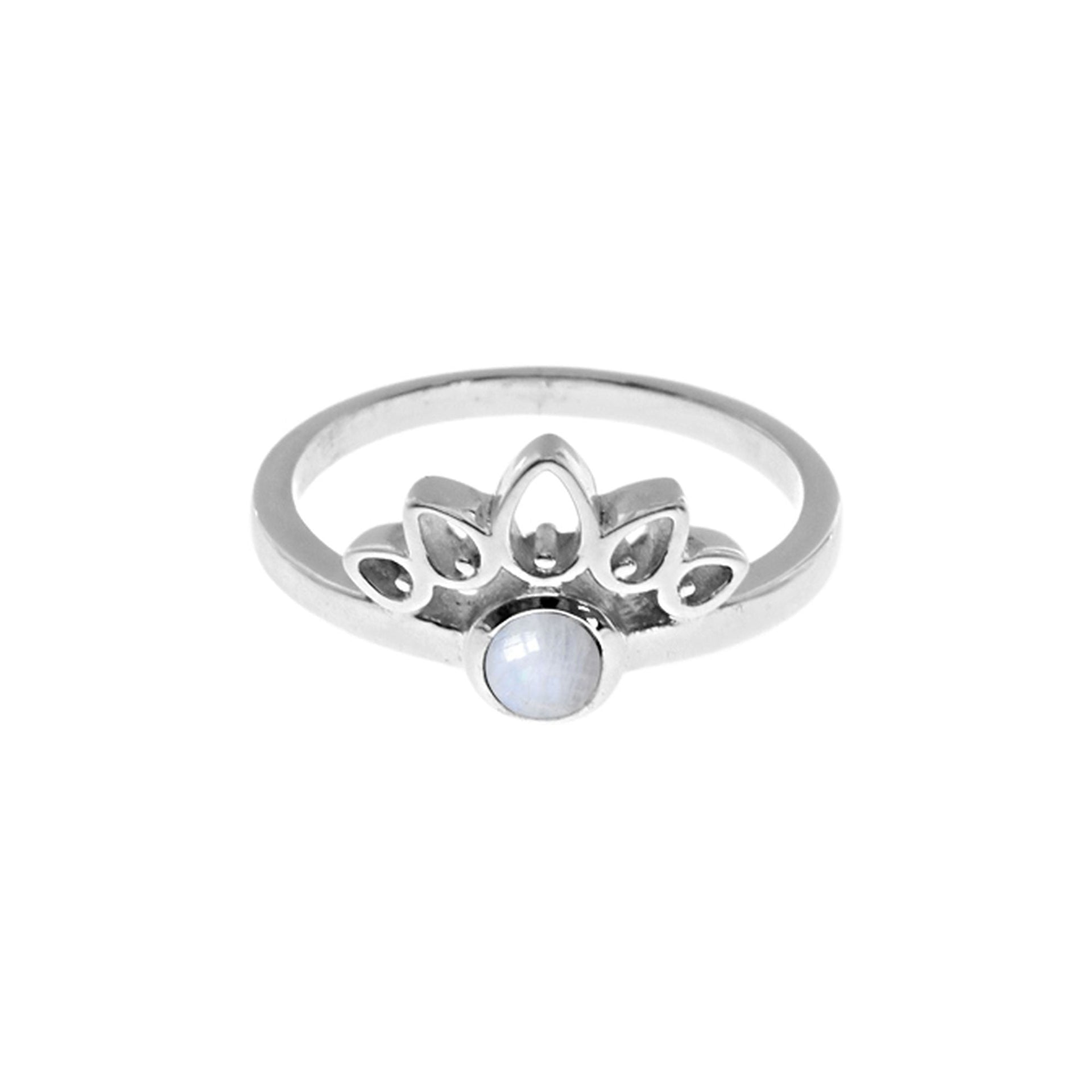 Betsy half mandala rainbow moonstone ring